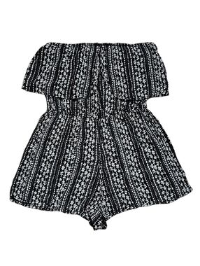 Free People Rosa Black & Cream Strapless Floral Ruffle Rayon Shorts Romper Small